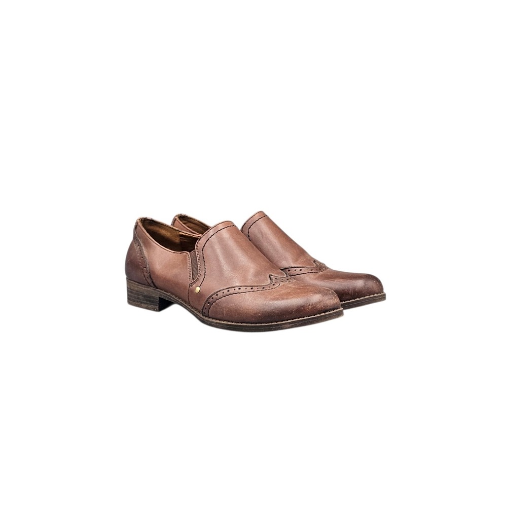 Naturalizer Womens Size 7 US N5 Brown Brigue Wingtip Comfort Heeled Loafers READ
